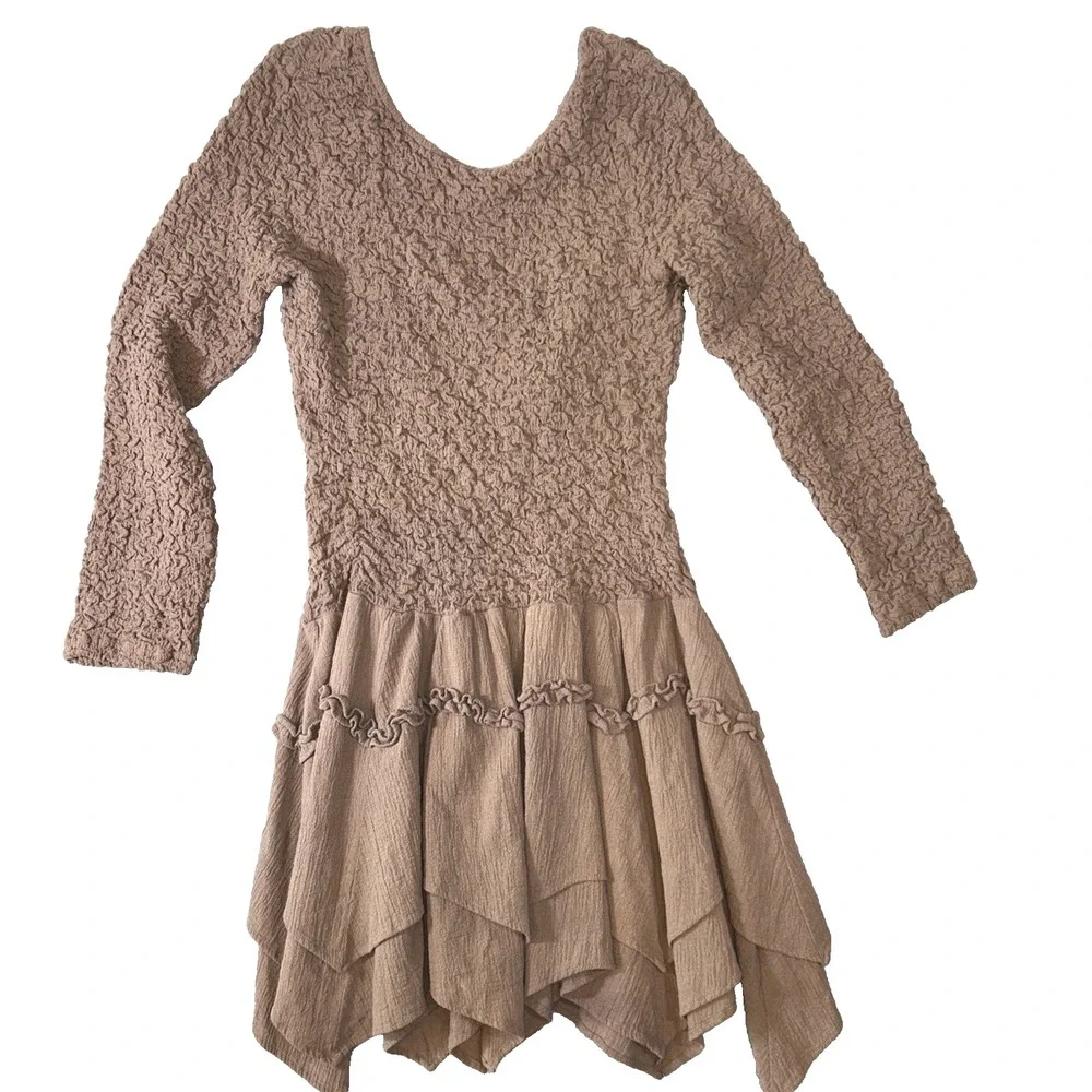 Free People Cotton Mini Dress What A Time Drop-Waist Smocked‎ Backless Brown M